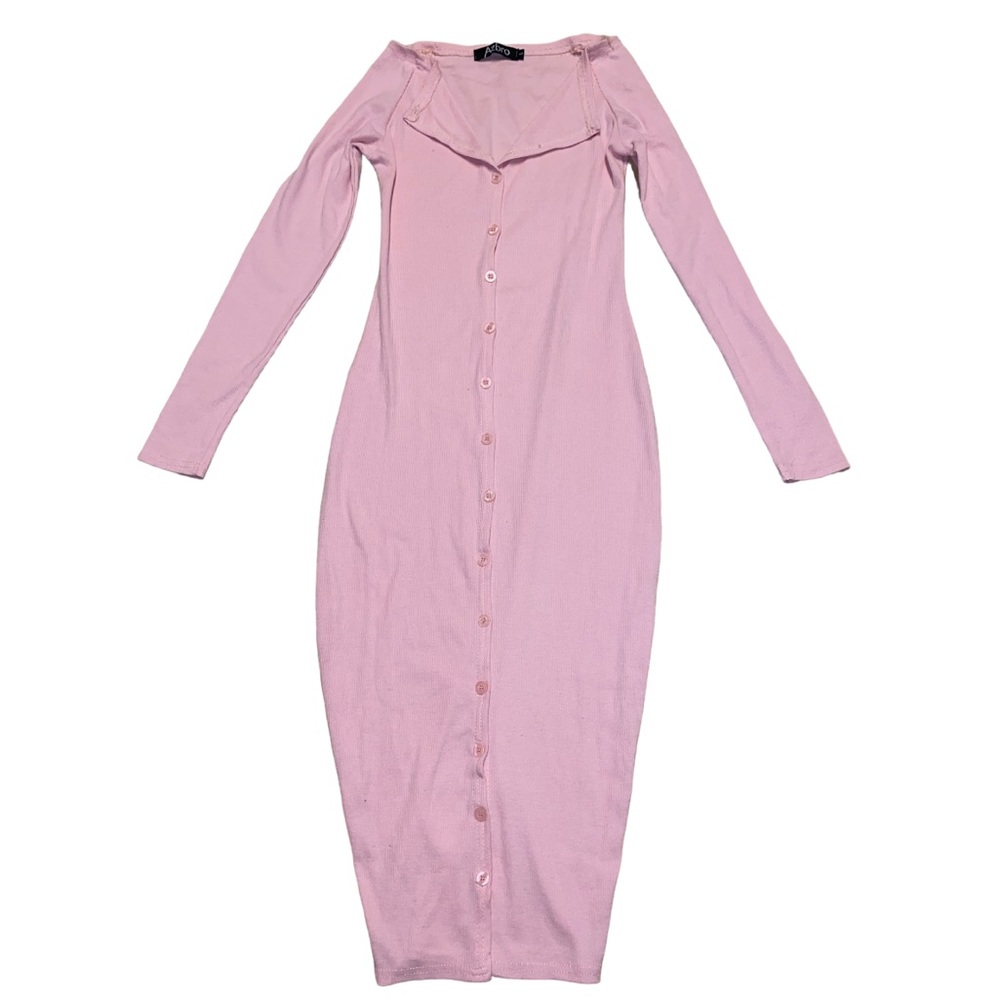 Baby Pink Long Sleeve Ribbed Dress Sz Small